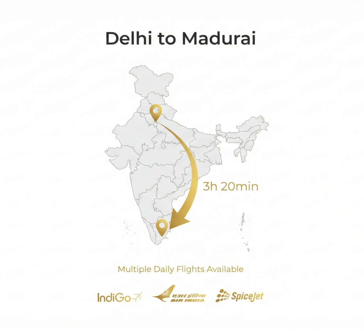 Delhi to Madurai direct flight connectivity